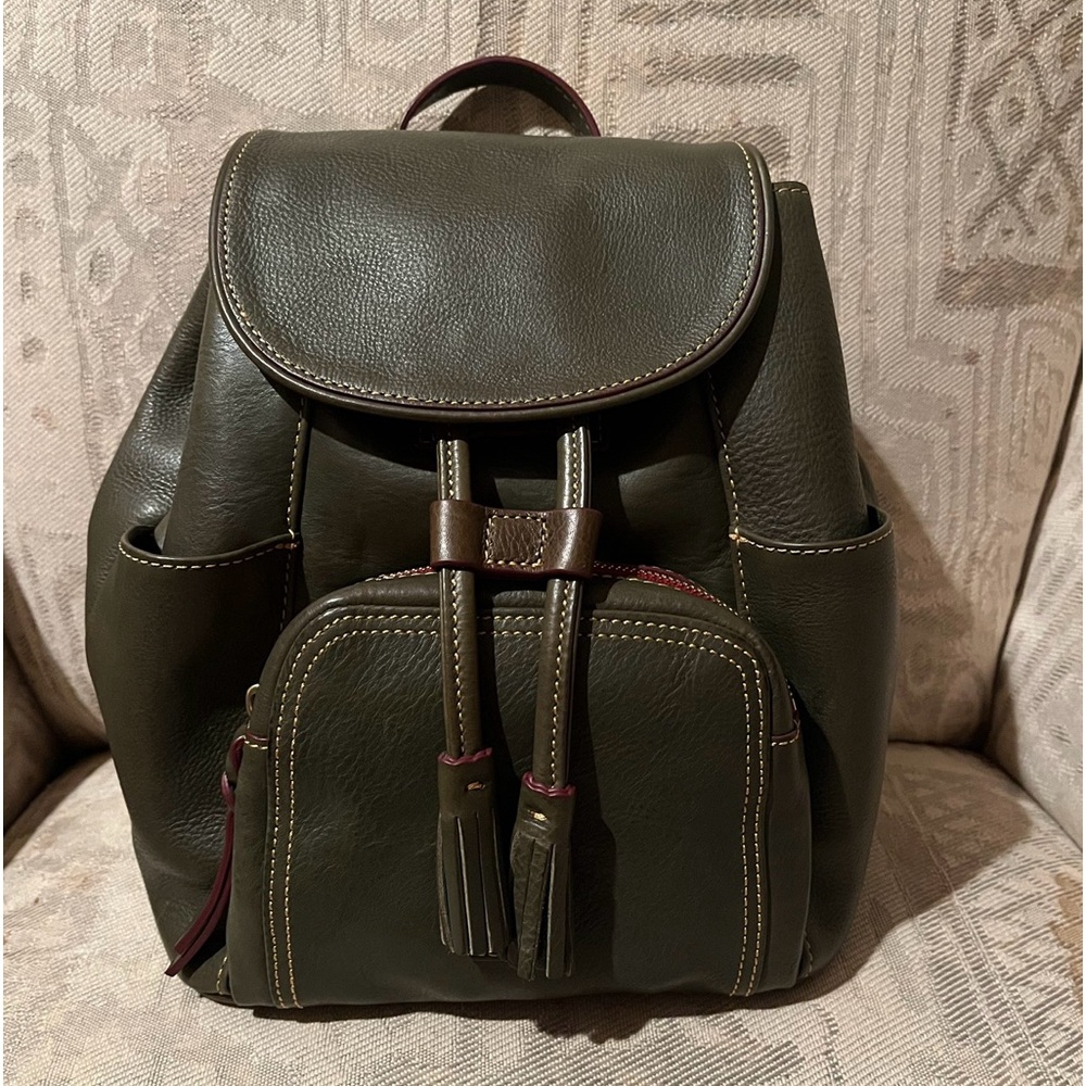 Dooney & Bourke Green Leather Backpack with Adjustable Straps